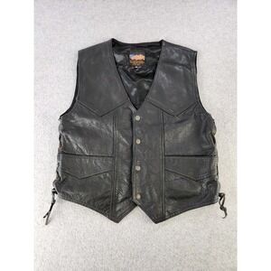 Vtg Easyriders Leather Vest Black Biker Side Lace up Pockets Motorcycle MEDIUM